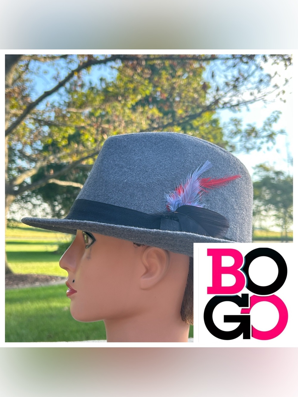 Unbranded Fredora Gray, black headband with feathers- Unisex